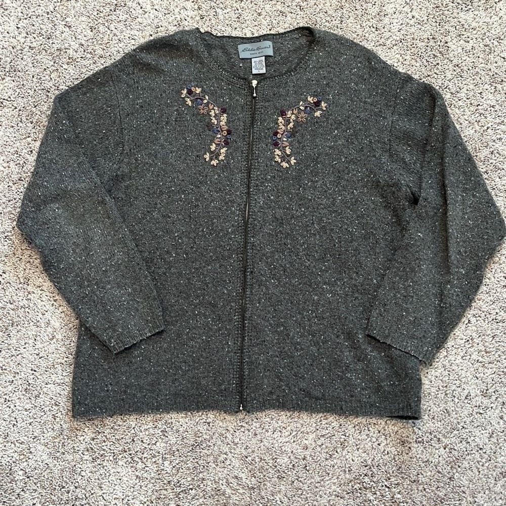 Eddie Bauer Wool Blend‎ Gray Zip Front Cardigan Large